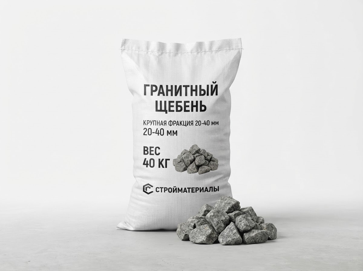 Щебень гранитный 20–40 мм, 40 кг
